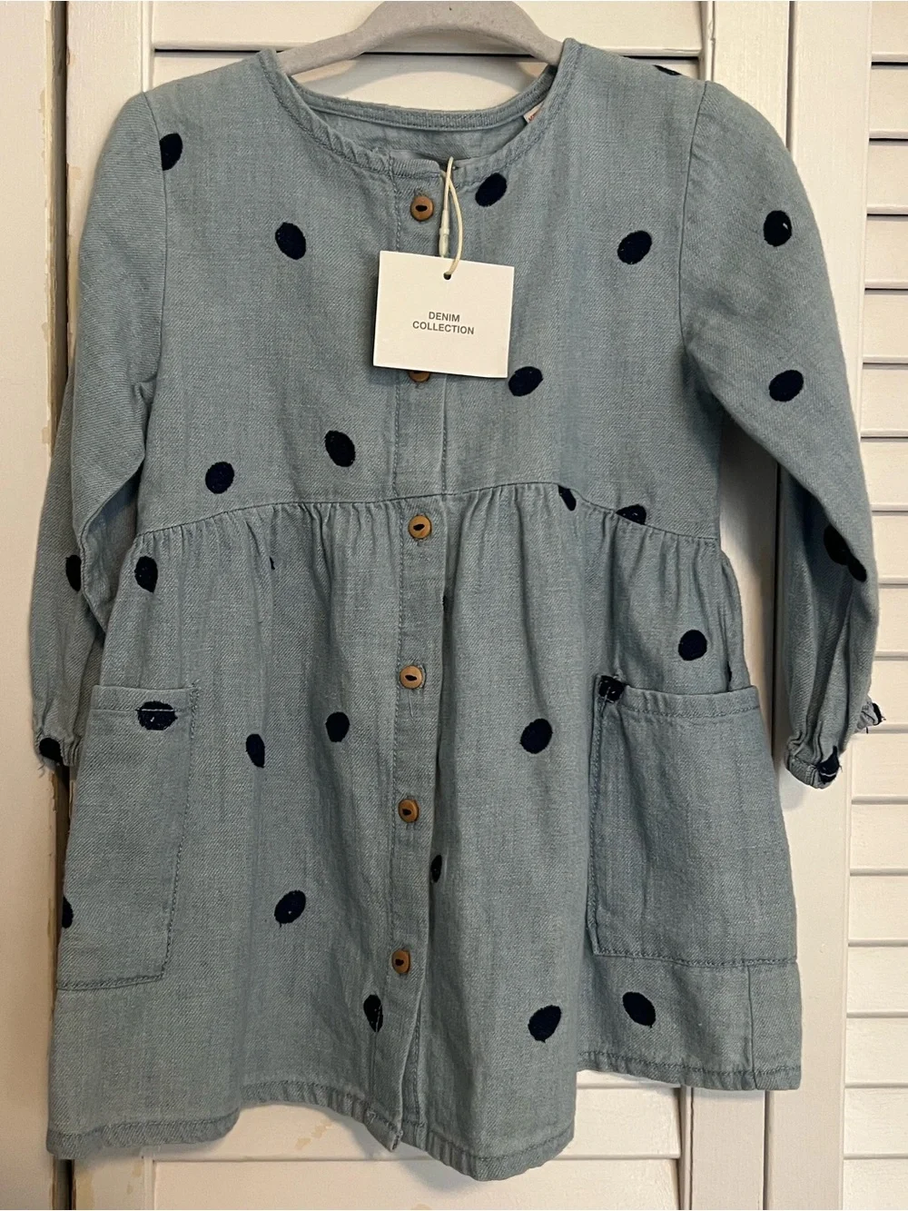 Zara Light Blue Dress with Navy Polka Dots